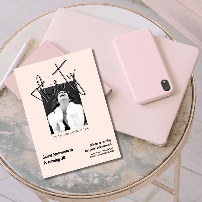 Modern Funny Light Pink Photo 30th Birthday  Invitation (Creator Uploaded)