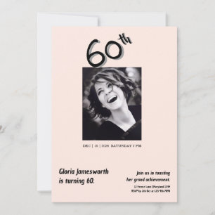 Modern Funny Light Pink Photo 60th Birthday  Invitation
