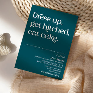 Modern Funny Minimal Typography Deep Teal Wedding Invitation