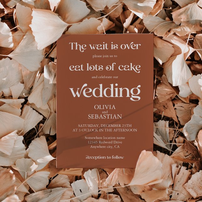 Modern Funny Minimalist Script Terracotta Wedding Invitation (Creator Uploaded)