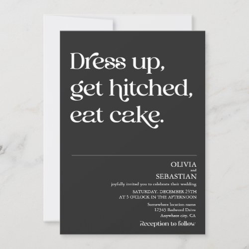 Modern Funny Minimalist Typography Black Wedding Invitation