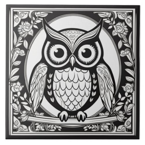 Modern Funny Owl Black And White With Quote  Ceramic Tile