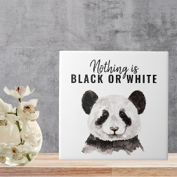 Modern Funny Panda Black And White With Quote Ceramic Tile