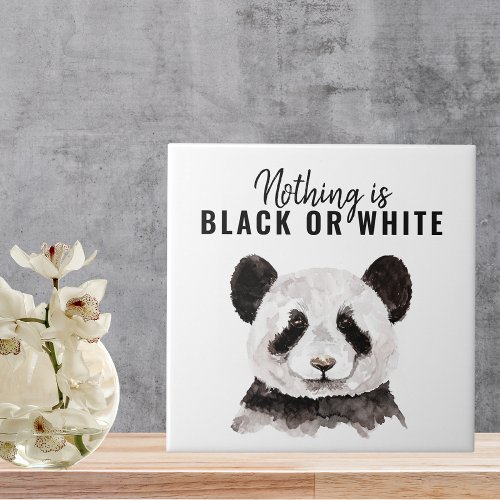 Modern Funny Panda Black And White With Quote Ceramic Tile