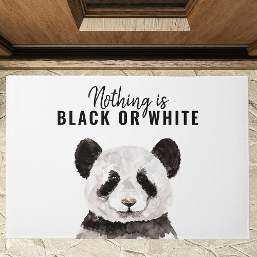 Modern Funny Panda Black And White With Quote Doormat