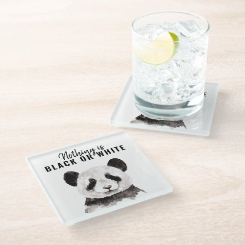 Modern Funny Panda Black And White With Quote Glass Coaster