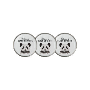 Modern Funny Panda Black And White With Quote Golf Ball Marker