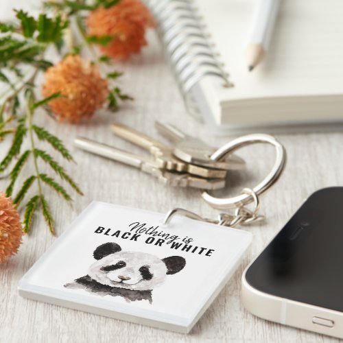 Modern Funny Panda Black And White With Quote Keychain