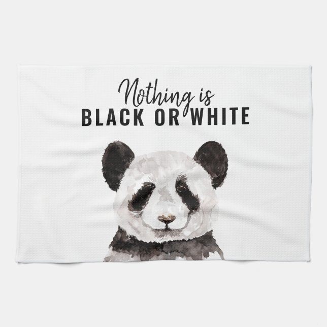 Modern Funny Panda Black And White With Quote Kitchen Towel (Horizontal)