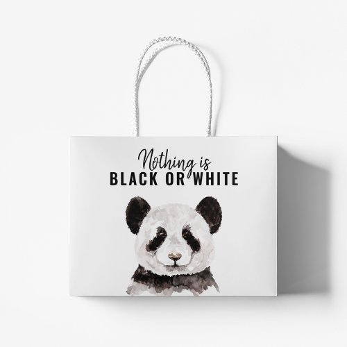 Modern Funny Panda Black And White With Quote Large Gift Bag