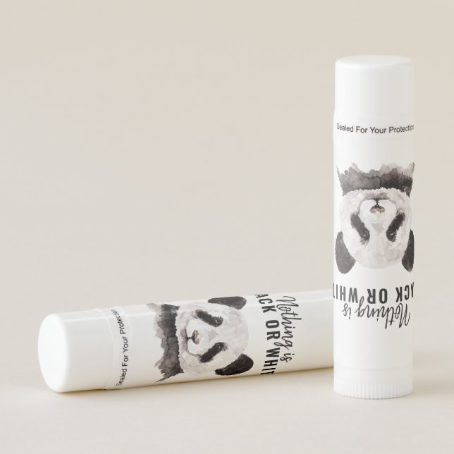 Modern Funny Panda Black And White With Quote Lip Balm (Front)
