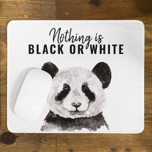 Modern Funny Panda Black And White With Quote Mouse Pad