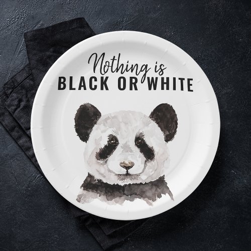 Modern Funny Panda Black And White With Quote Paper Plates