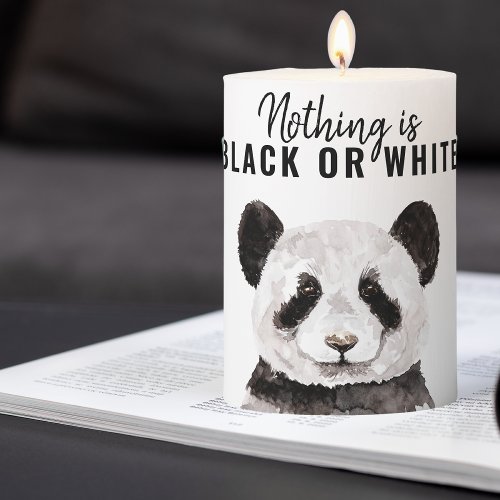 Modern Funny Panda Black And White With Quote Pillar Candle