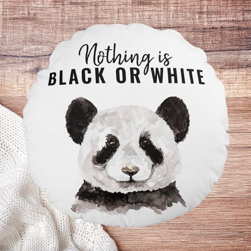 Modern Funny Panda Black And White With Quote Round Pillow