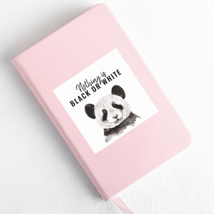 Modern Funny Panda Black And White With Quote Square Sticker
