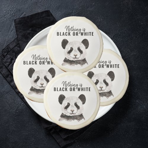 Modern Funny Panda Black And White With Quote Sugar Cookie