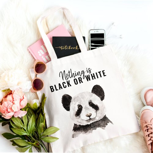 Modern Funny Panda Black And White With Quote Tote Bag