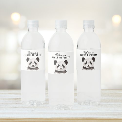 Modern Funny Panda Black And White With Quote Water Bottle Label