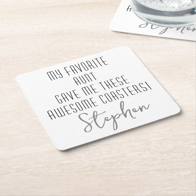 Modern Funny Personalized to Nephew from Aunt Square Paper Coaster (Angled)