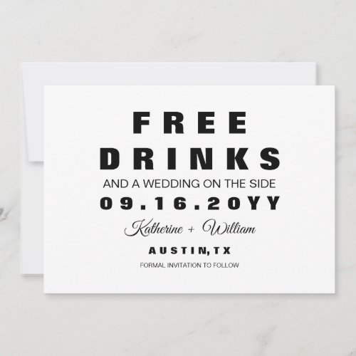 Modern Funny Photo Free Drinks Save the Date Card