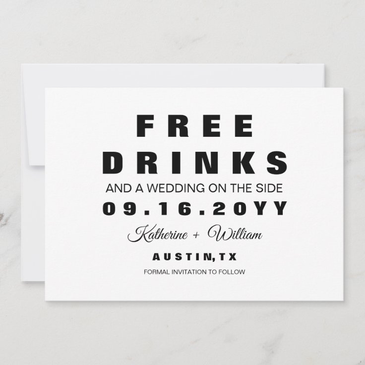 Modern Funny Photo Free Drinks Save the Date Card Zazzle