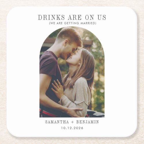 Modern Funny Photo Keepsake Save the Date Square Paper Coaster