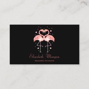 Modern Funny,Pink Flamingos In Love,Hearts,Black Business Card
