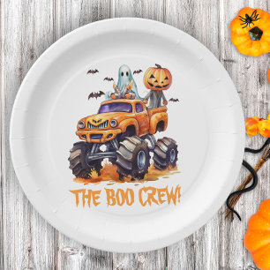 Modern Funny Pumpkin Monster Truck Cute Halloween Paper Plates