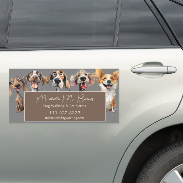 Modern Funny Puppy Dog Walker Sitter Animal  Car Magnet (In Situ)