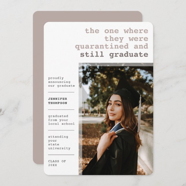 Modern Funny Quarantined Covid Photo Graduation Announcement (Front/Back)