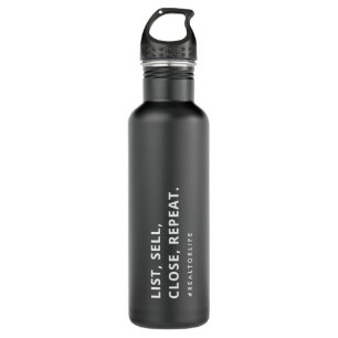 Modern Funny Realtor LIST, SELL, CLOSE, REPEAT Stainless Steel Water Bottle