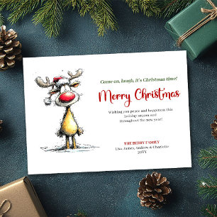 Modern Funny Reindeer Christmas Greeting Card