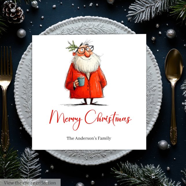 Modern Funny Santa Claus Christmas Dinner Napkins (Modern Funny Santa Claus Christmas Dinner Napkins)