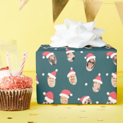Modern Funny Santa Hats Nine Family Photos Wrapping Paper