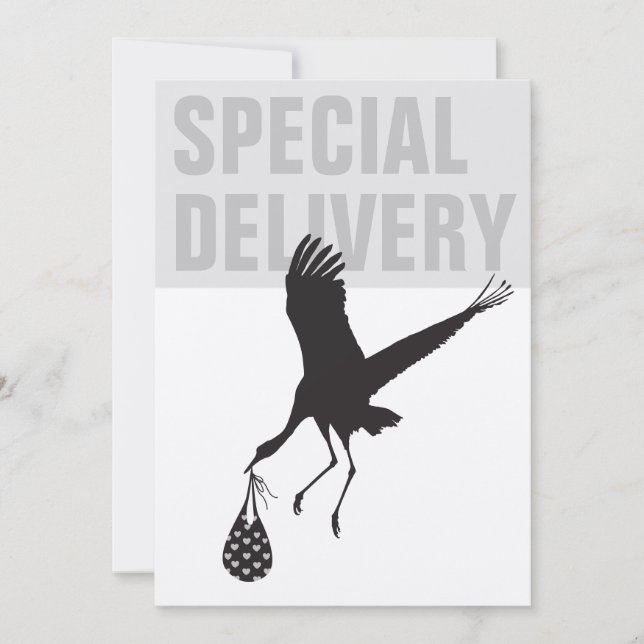  Modern Funny Stork Neutral Baby Shower Invitation (Front)