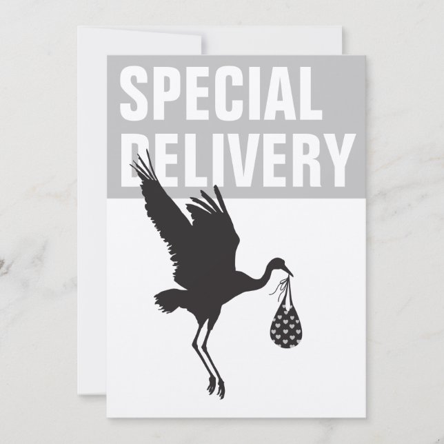  Modern Funny Stork Neutral Baby Shower Invitation (Front)