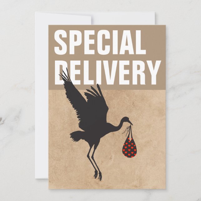  Modern Funny Stork Neutral Baby Shower Invitation (Front)