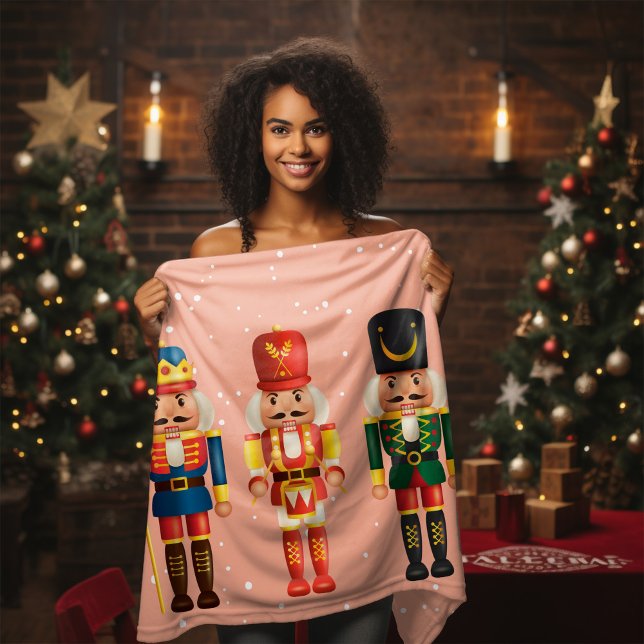 Modern Funny Unique Nutcracker Pink Christmas Sherpa Blanket (Creator Uploaded)