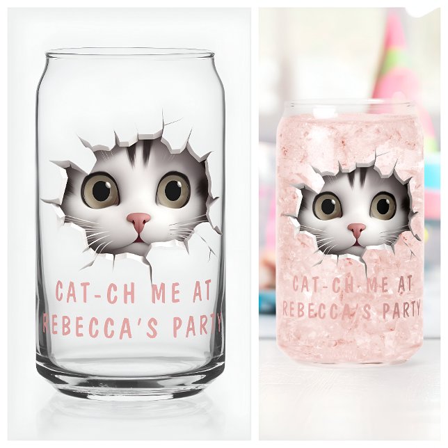 Modern Funny Unusual Custom Animal Cat Birthday  Can Glass (Creator Uploaded)