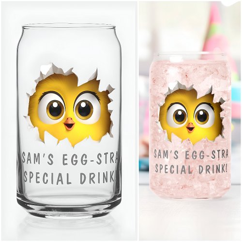 Modern Funny Unusual Custom Chick Egg Birthday  Can Glass
