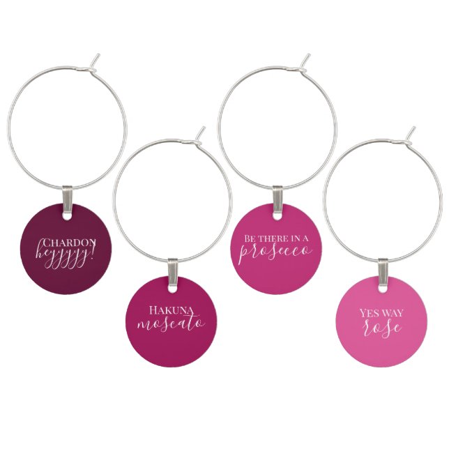 Modern Funny Wine Phrases in White Script Wine Charm (Staggered)
