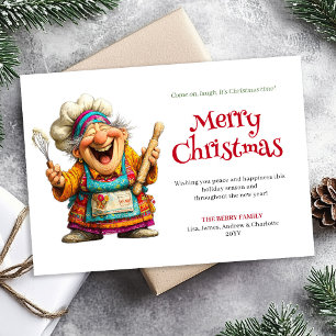 Modern Funny Woman Crazy Christmas Comic Style   Holiday Card