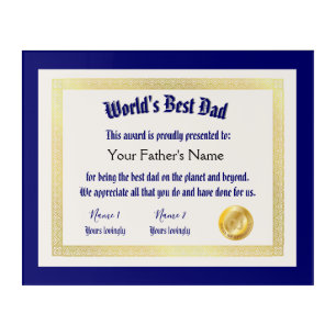Modern Funny World's Best Dad Certificate  Acrylic Print