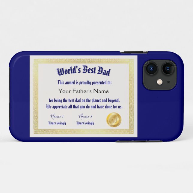 Modern Funny World's Best Dad Certificate  Case-Mate iPhone Case (Back (Horizontal))