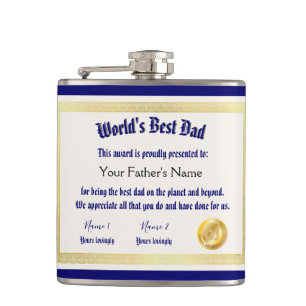 Modern Funny World's Best Dad Certificate  Flask