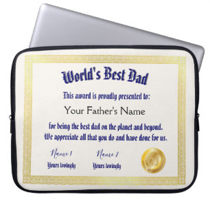 Modern Funny World's Best Dad Certificate Laptop Sleeve