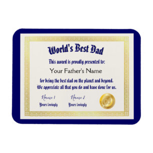 Modern Funny World's Best Dad Certificate Magnet