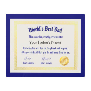 Modern Funny World's Best Dad Certificate  Metal Print