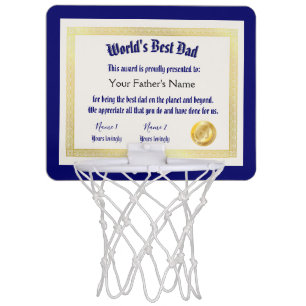 Modern Funny World's Best Dad Certificate Mini Basketball Hoop